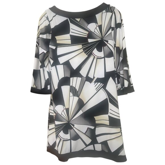 White House Black Market Dresses & Skirts - WHITE HOUSE BLACK MARKET Geo Abstract Beige Black Sexy Jersey Dress Size XS Y2K